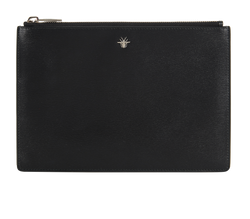 Christian Dior Bee Zip Top Pouch, Leather, Black, 03-BO-0128, DB, 3*